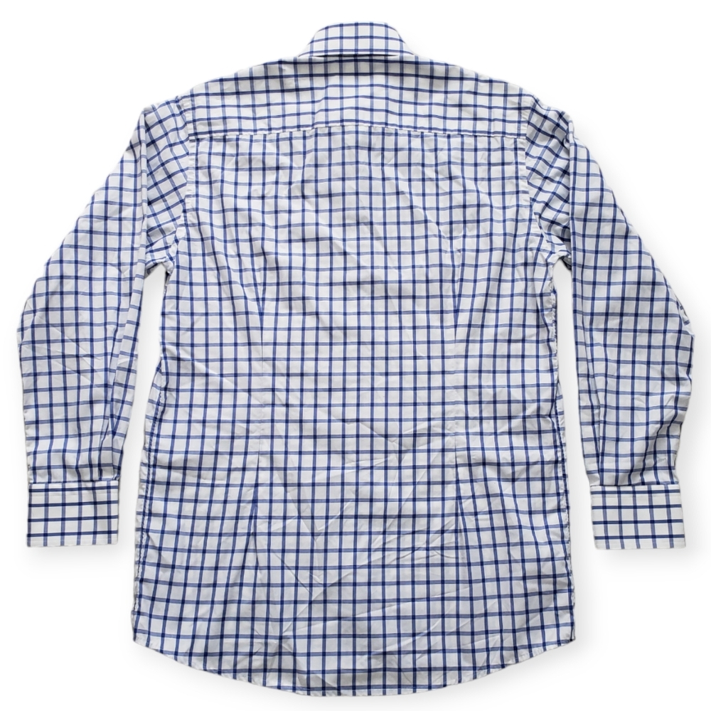 Eton Contemporary Dress Shirt White Blue Windowpane Plaid Button Up 15.5 39 - Picture 2 of 10
